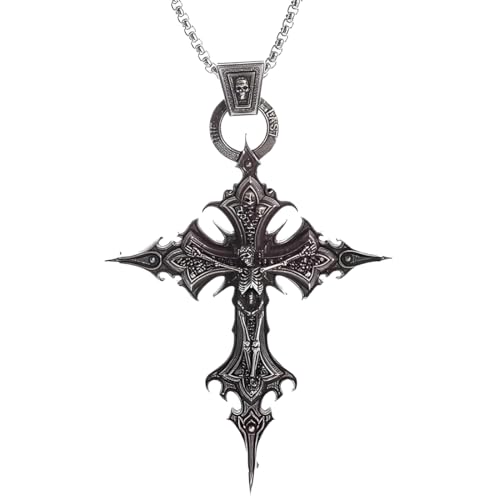 GONZTEL 1 pezzo Collana Gotica Vintage con Ciondolo Croce e Teschio, Stile Punk per Halloween, Gioielli Gothic Uomo, Idea Regalo
