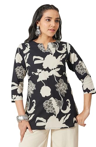 T-shirt en coton noir floral femme Janasya au tissu premium durable