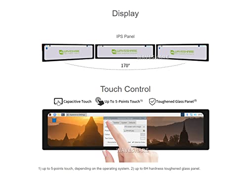 Image of Waveshare 11.9inch Capacitive Touch Screen LCD Compatible with Raspberry Pi 5 /4B /3B+ /3A+ /2B /B+ /A+ /Zero /Zero W /WH /Zero 2W CM3+ /4 320x1480 Resolution HDMI IPS Supports Jetson Nano /Windows