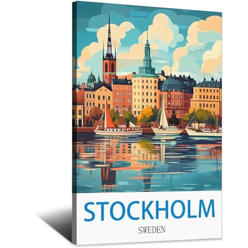 Poster Suède rétro 50x75 cm affiche voyage Stockholm déco nordique