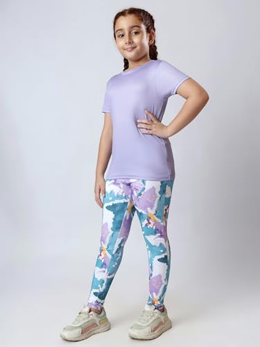 Image of Girl's Activewear Workout Set 2 Piece Athletic Sets Dry Fit Printed Tees And Leggings Yoga Running Dance 4-14Y
