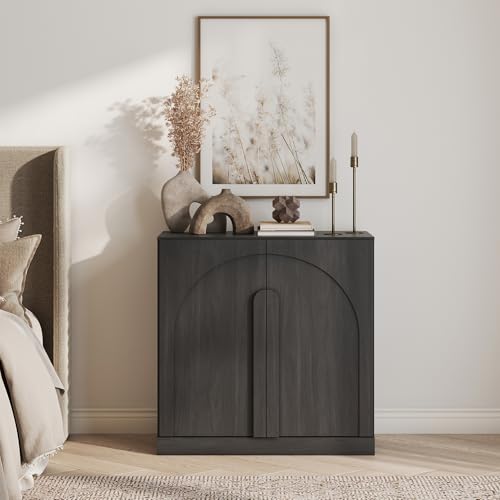 Image of BELLEZE Bijou 31.5 inch Modern Wood Sideboard Cabinet with Arched Doors - Private Storage Sideboard Console for Entryway & Living Room - Hidden Organization, 70lbs Capacity, Ebony
