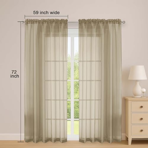 Image of OWENIE Taupe Sheer Curtains 72 Inches Long 2 Panels Set, Transparent Voile Sheer Curtain for Living Room Bedroom Window Sliding Glass Door Treatment, 59 x 72 Inch, Taupe