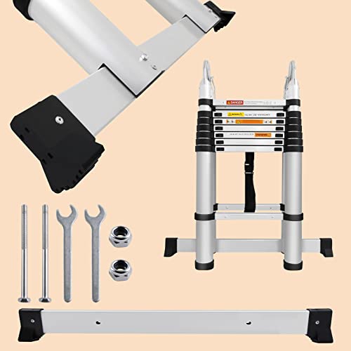 16.4Ft Aluminum Telescopic Extension Ladder 2-In-1 A-Frame Ladder Or Straight Ladder, 8+8 Steps Adjustable Height, Portable Folding Ladder A-Shape Ladder, Folded Height 3Ft, Max Load 330Lbs #TOP6