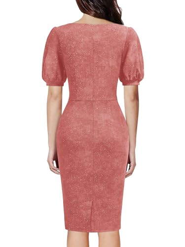 Image of Miusol Women's Retro V-Neck Elegant Glitter Wrap Ruched Puff Sleeve Cocktail Party Dress