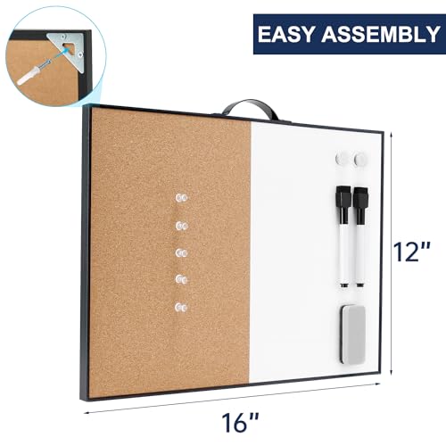 Image of TSJ OFFICE Small Whiteboard Cork-Board - 12 inch X 16 inch Portable Aluminum Black Framed Magnetic Dry Erase Board for Wall, Small Bulletin Cork Board with Holder for Office, Home and School