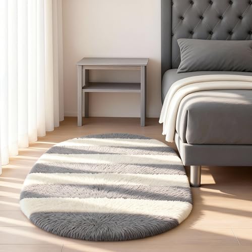 Image of Fluffy Silky Micro Fiber Polyster Carpet /Runner for Bedroom, Study Room, Playing Room, Guest Room ETC. 3x5 feet Feet, (Grey and Ivory new line)