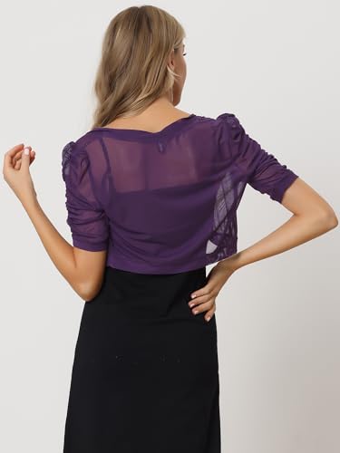 Image of Allegra K Casual Short Sleeve Mesh Sheer Shrug for Women Open Front Cropped Cardigan Bolero