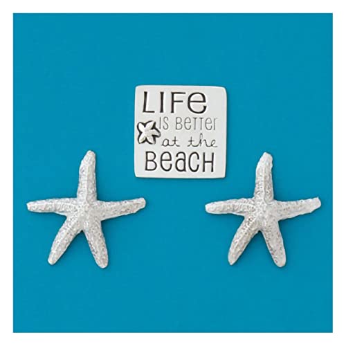 Basic Spirit Beach Medium Pewter Magnet Set With Starfish For Coastal Ocean Lover, Kitchen Office Refrigerator Outdoor Picnic Home Decorative Gift #TOP30