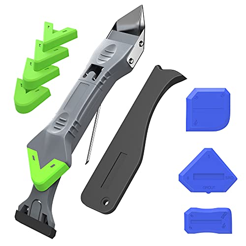 Raynesys Herramientas de Calafateo de Silicona, 5 en 1 Kit de Herramienta de Rascador Herramienta de Sellado del Removedor, Juego de Removedor de Sellador para Cocina, Baño, Ventana, Fregadero, Gris