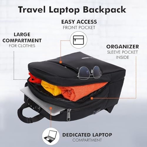 Image of Large 50L Laptop Backpack with Shoe Compartment, Rain Cover, Waterproof Travel Rucksack for Men & Women