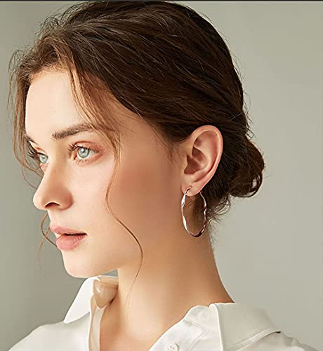 Qigarugu Twisted Open Hoop Earrings For Women Classic Shiny Dainty Minimalist Earrings For Girls Lightweight High Polished Round-Shape Earrings With 925 Sterling Silver Post For Ladies As Gift Fashion Jewelry… (30Mm, Twisted Type 0-Silver) #TOP2