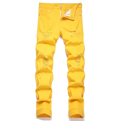 Men's Fashion Washed Perforated Elastic Slim Fit Jeans