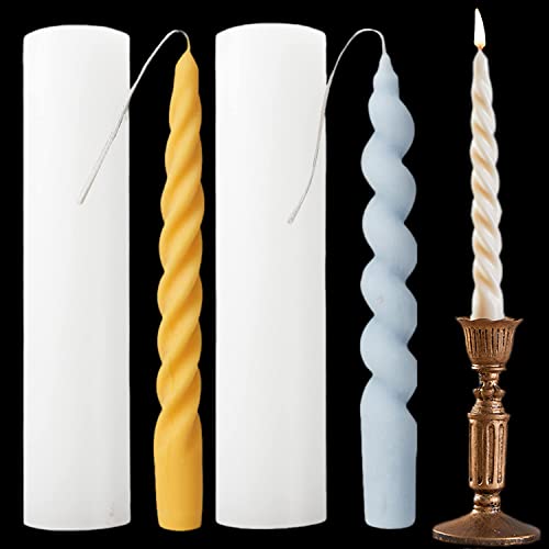 TOPYS 2PCS 3D Twisted Taper Silicone Candle Molds Long Spiral Cylinder Molds for Aromatherapy Candle Soy Wax Soap Clay Craft Plaster Resin Making Pillar Mold for HomeDecoration Gift