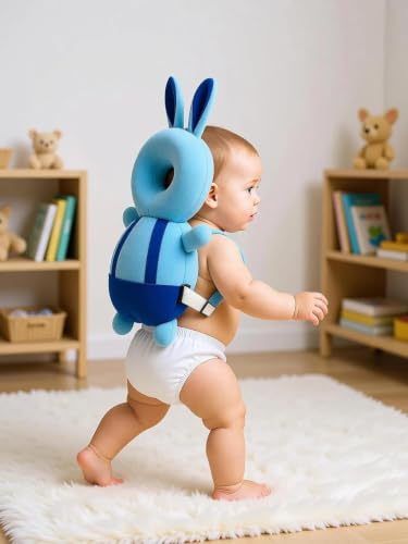 Image of NIBAR Baby Back Protector with Safety Helmet Combo, Blue Bunny Shape