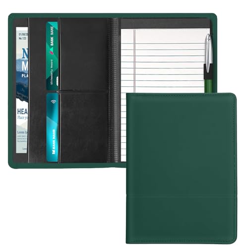 Gorbado A5 Padfolio Business Portfolio Folder,Junior Size Document Folder Organizer, Padfolio with Interior Pocket and Pen Loop, 5 x 8 Writing Pad Included, Dark Green