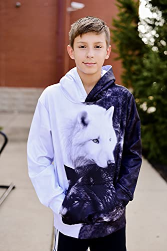 Young Boys Girls Hoody Black White Tigers Fashion Hoodies Long Sleeve Warm Hooded Pullover Sweatshirt For Fall Winter Spring 12-13T #TOP1