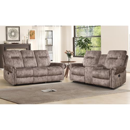 EBELLO 2 Pieces Manual Reclining Couch Furniture Set for Living