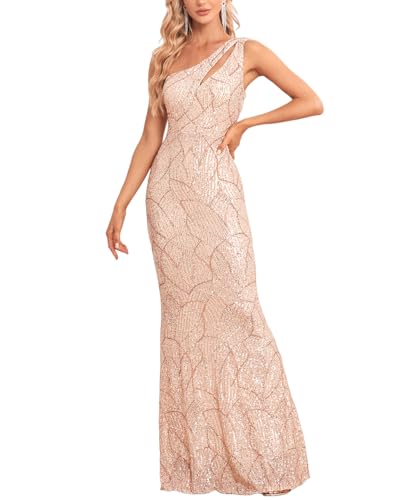 One Shoulder Formal Sequin Dress for Women Sparkly Bodycon Evening Gowns Maxi Mermaid Ball Long Dresses