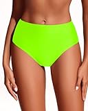 Holipick Women Neon Green Bathing Suit Bottoms - High Waisted Bikini Bottoms Full Coverage Tummy Control Swim Bottom L