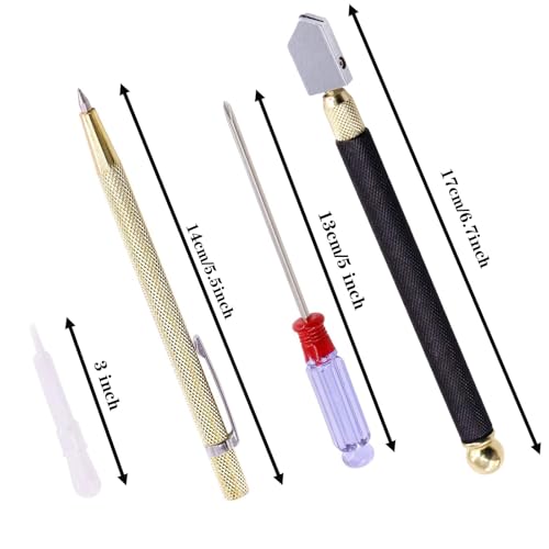 Sichgitzo Glass Cutter 3mm to 14mm with Pencil Style Carbide Tip - Adjustable Glass Scoring Tool for Stained Glass, Mirror, Tiles, Mosaic, and Craft Projects