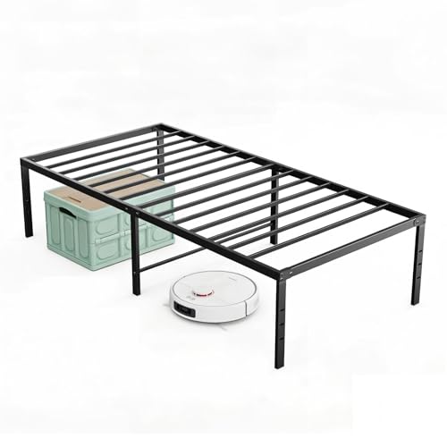 Image of OLIXIS Twin Bed Frame, Heavy Duty Sturdy 18 Inch Metal Platform Bed with Storage Space, Sturdy Support Slats & Noise-Free, No Box Spring Needed, Easy Assembly