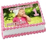 FOTO COMESTIBLE, Fácil Personalización con Nombre, Edad y Texto, Foto Comestibles para Tartas de Cumpleaños, Varios Tamaños, RECTANGULAR