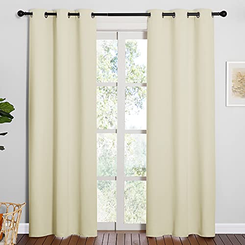 NICETOWN Long Curtains for Windows, Eyelet Top Room Darkening Panels/Drapes for Living Room (Beige, 2 Panels, W42 x L84 inches) Beige 42"W x 84"L (Pack of 2)