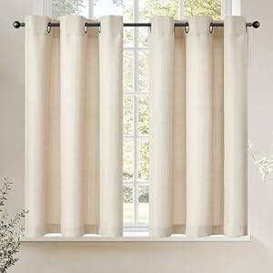 Jinchan half kitchen curtains 36 inch linen textured casual weave cafe tier curtains for living room bathroom farmhouse country light filtering drapes for small windows grommet top 2 panels beige  urban country home decor
