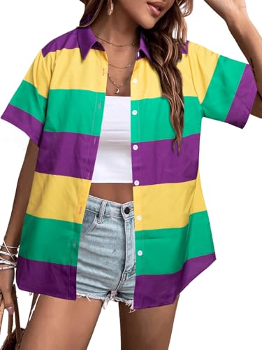 T-shirt Mardi Gras Hawaii à rayures pour femme - Thème carnaval XL