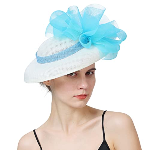 Chapeau de soirée formel ivoire et turquoise pour mariages et cérémonies chic