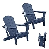 SHPAI Adirondack Chairs Set of 2, Plastic Adirondack Chair, Adirondack Chairs, HDPE Adirondack Chair, Folding Adirondack Chairs, Outdoor Chairs with Cup Holder for Lawn Patio Deck Fire Pit -Dark Blue