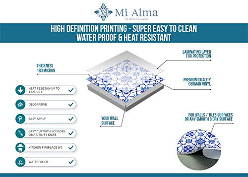 Backsplash Peel And Stick Tile Stickers 24 Pc Set Authentic Tile Decals Bathroom & Kitchen Vinyl Wall Decals Easy To Apply Just Peel & Stick Home Decor (4X4 Inch, Blue Flower H19) #TOP7
