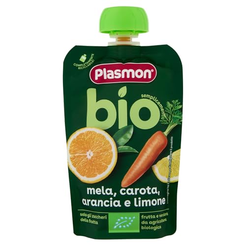 Plasmon BIO Frullati Frutta Mela, Carota, Arancia e Limone - 100 g (6 Pezzi)