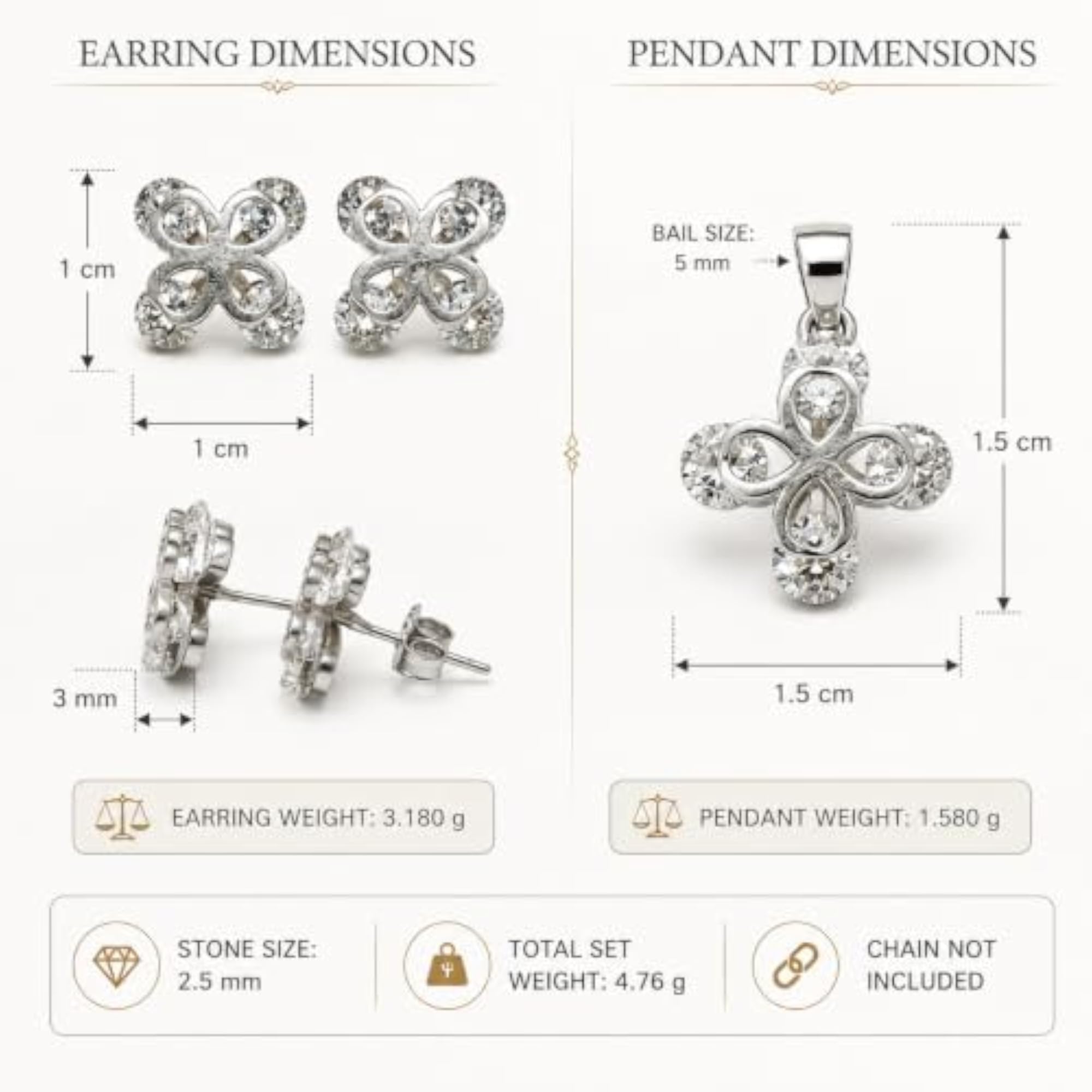 925 Sterling Silver Pendant & Earrings Set with Floral Cubic Zirconia
