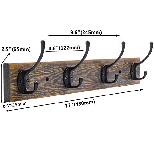 Ibosins Wall Mounted Coat Rack, Entryway Hanging Coat Rack, Metal Wood Coat Rack With 4 Black Literary Rustic Hooks Rail For Coat, Scarf, Bag, Towel, Key, Cap, Cup, Hat (Brown) #TOP2