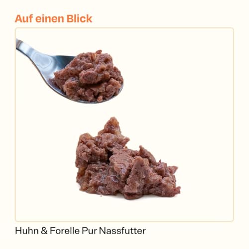 The Better Cat - Getreidefreies Nassfutter mit extra hohem Fleischanteil - Premium Katzenfutter ohne Getreide und ohne Zucker mit Präbiotika (Huhn & Forelle) 12x85g