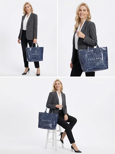 Image of PVC Tote Bag Gifts for Women Large Tote Purse Kraft Paper Letter Print Hobo Handbags for Work Beach Shopping Travel