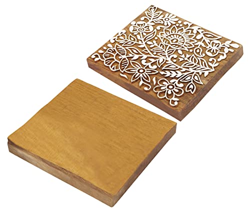 Bloc d'impression textile bois fleur sculpté main, l'esprit de l'artisanat