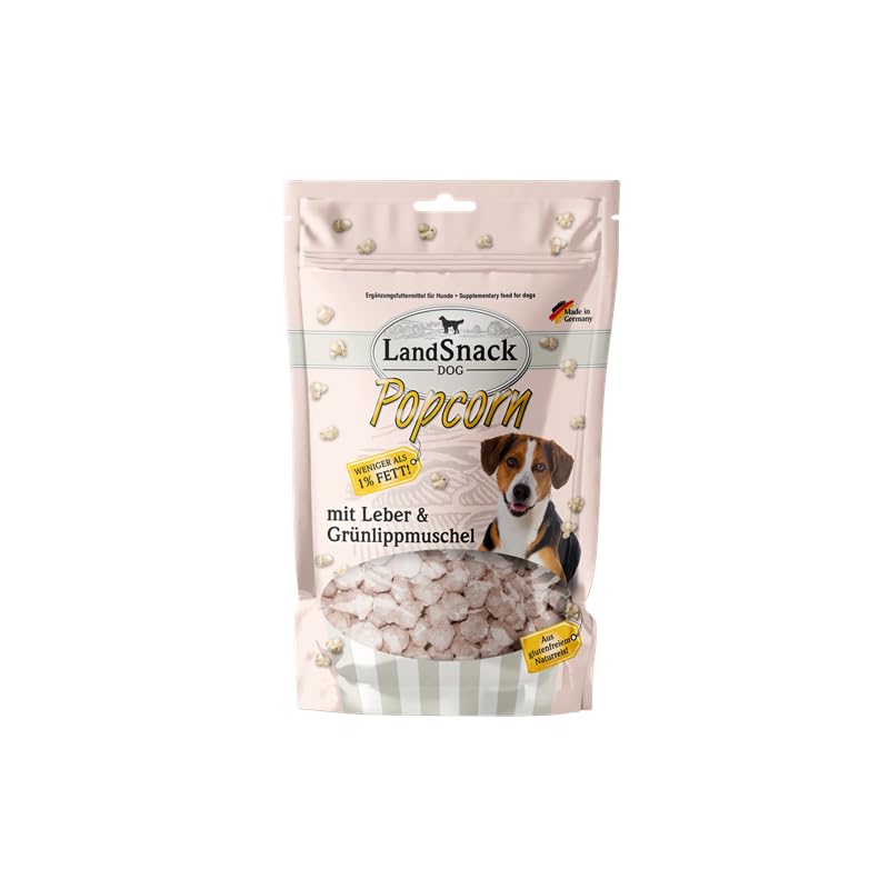 LandSnack Popcorn | der Reissnack für Hunde mit weniger als 1% Fett | Das besondere Leckerli aus Deutschland (mit Leber u. Grünlippmuschel 12x 100g)