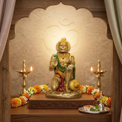 Image of Blessing Hanuman Idol - Multicolor Sitting Bajrangbali Murti with Gada for Home Temple Decor | Lord Hanuman Ji Statue for Strength, Protection & Devotion | Puja Showpiece Gift (7 Cm Hanuman ji)