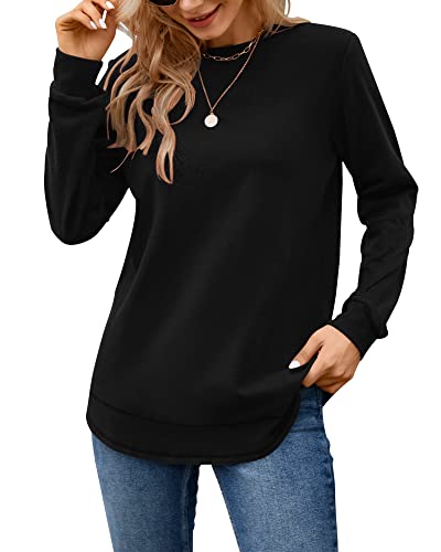 MOLERANI Sweatshirts for Women Casual Long Sleeve Crewneck Shirts Tunic Tops(Black,L)