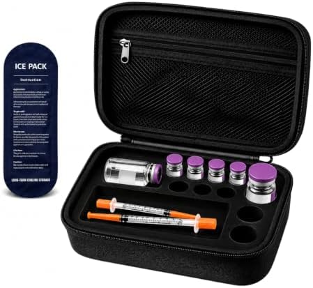 Peptide Storage Case for Refrigerator Travel, Vial Holder Organizer for 3ml 10ml 30ml Bottles, Insulated Medication Travel Box with Ice Pack and Accessory Compartments, Black image 2