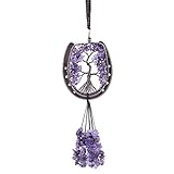 mookaitedecor Horseshoe Tree of Life Hanging Ornament for Car Rear View Mirror, Crystal Wall Hanger for Window Home Decoration, Amethyst