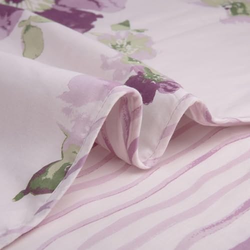 Image of HUESLAND 100% Cotton Reversible Dohar Double Bed Cotton | Soft Cambric Weave, Lightweight AC Blanket Double Bed for Summer & All Weather Use | 86 x 94 inches, Floral Fusion - Purple & Green