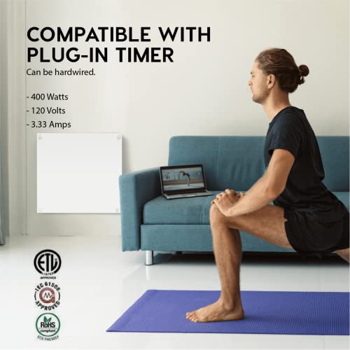 Econohome Wall Mount Space Heater Panel 2023 Model - With Thermostat - 400 Watt Convection Heater - Ideal For 120 Sq Ft Room - 120V Electric Heater #TOP4