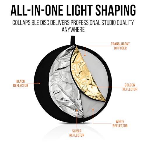 Image of Welborn 5-in-1 Collapsible Light Reflector 43 inch (110cm) - Gold, Silver, White, Black & Translucent Photography Diffuser for Studio & Outdoor Shoots