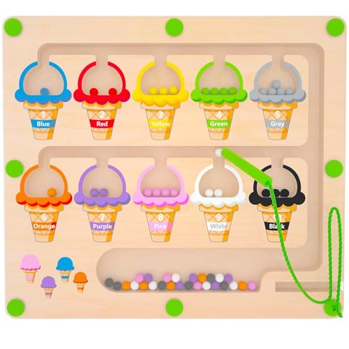 Image of Fun4You Wooden Ice Cream Colour and Number Learning Board, Montessori Magnetic Educational Toy for Kids, Age 3+