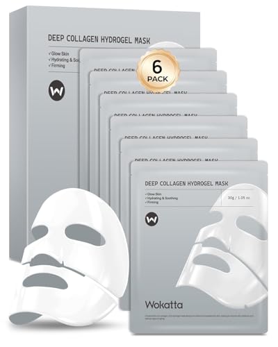Collagen Mask 6 Stück, Wokatta Overnight Hydrogel Maske, Anti-Aging Kollagen Gesichtsmaske für reduziert Falten & verbessert Elastizität, Feuchtigkeitsspendend & Straffend, Glatte & strahlende Haut