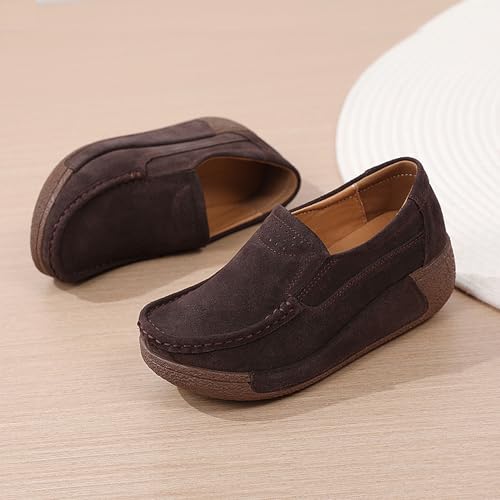 Image of YING LAN Women Slip On Loafers Comfort Suede Moccasins Wide Low Top Shoes
